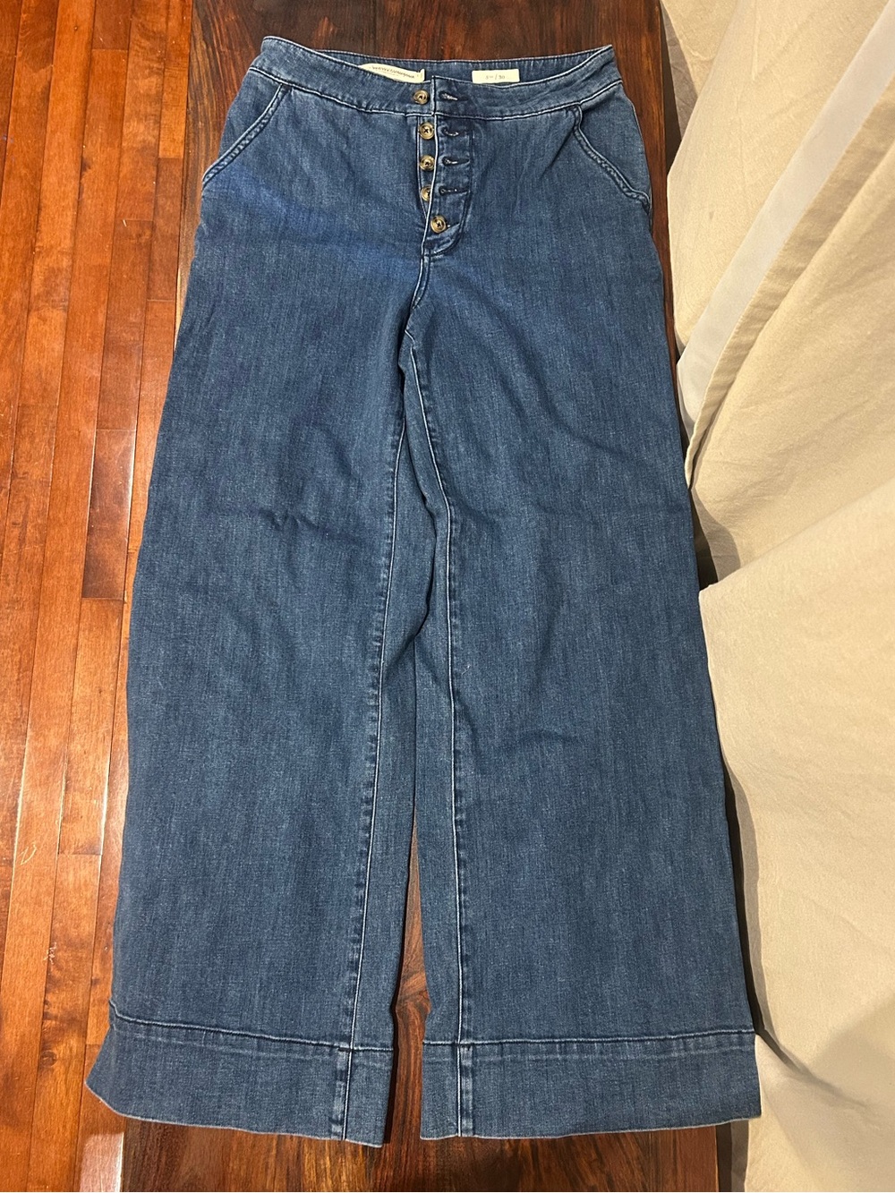 Pilcro Wide-Leg High-Rise Denim Jeans in Deep Blue
